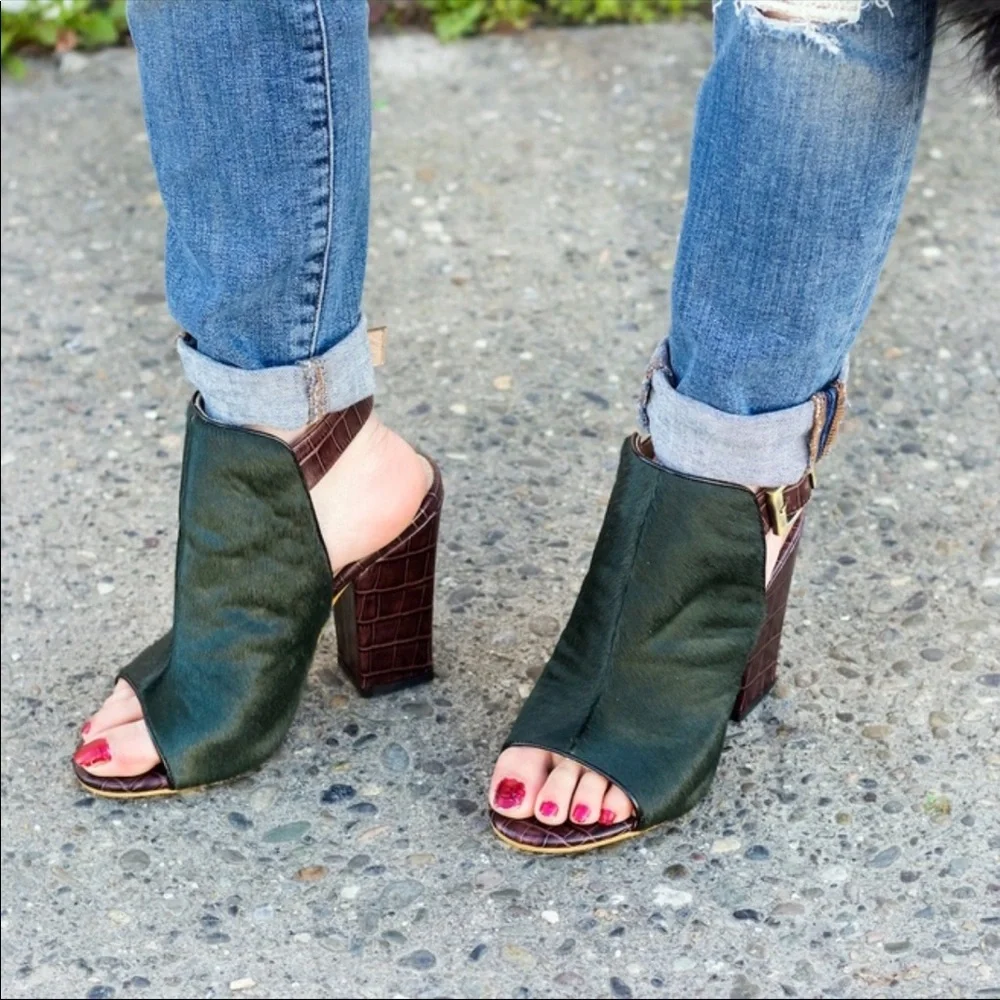 Elegant Green and Brown Ankle Booties